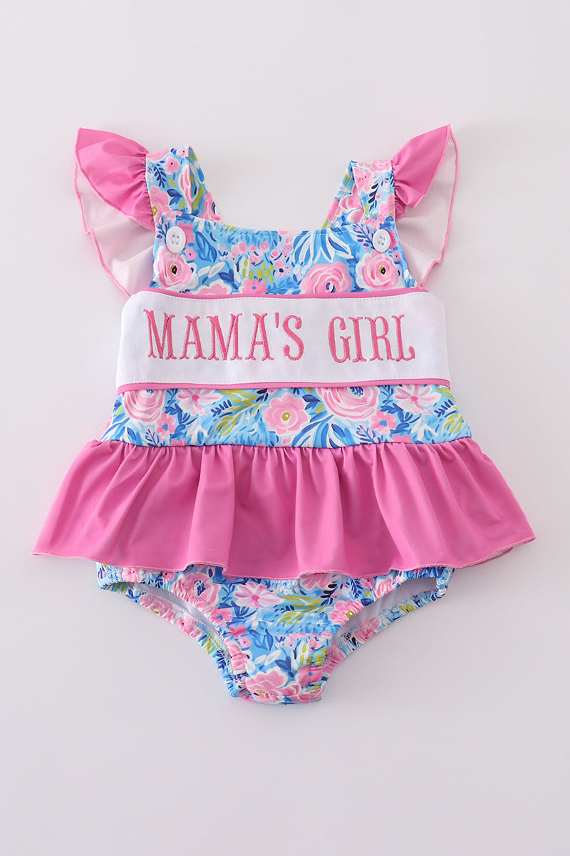 Blue blossom charm MAMA'S GIRL embroidery one-piece swimsuit - Ella Jane Lifestyle Boutique