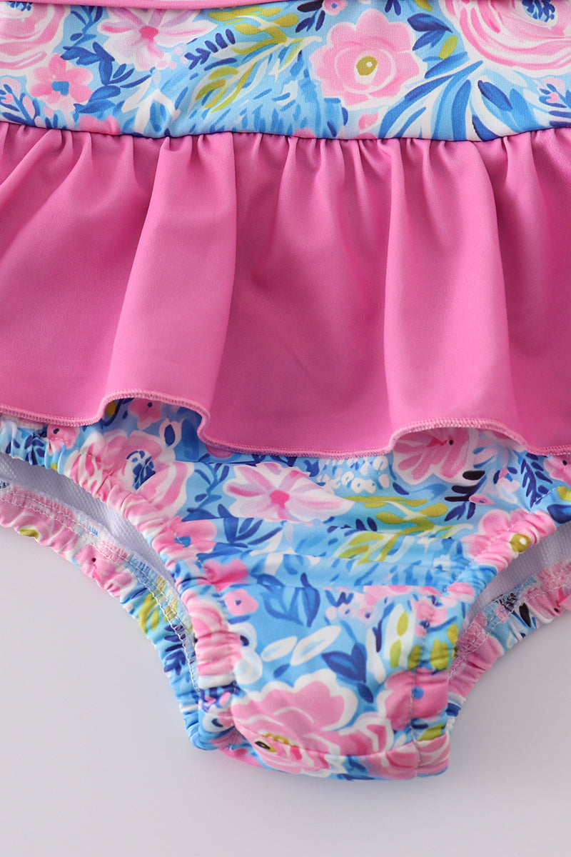 Blue blossom charm MAMA'S GIRL embroidery one-piece swimsuit - Ella Jane Lifestyle Boutique