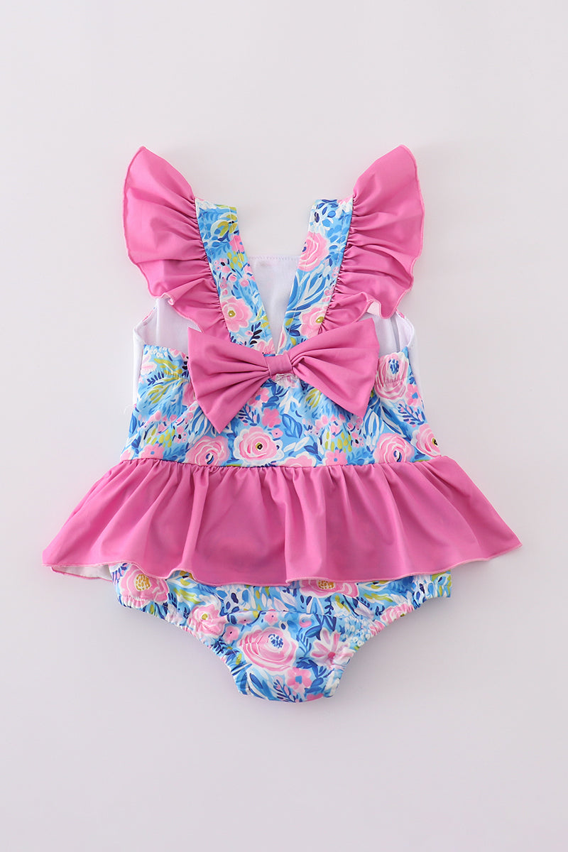 Blue blossom charm MAMA'S GIRL embroidery one-piece swimsuit - Ella Jane Lifestyle Boutique