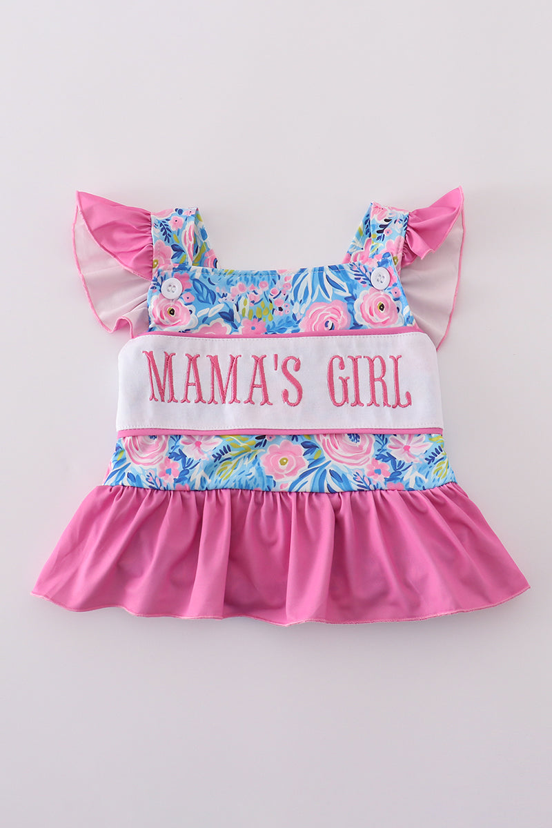 Blue blossom charm MAMA'S GIRL embroidery one-piece swimsuit - Ella Jane Lifestyle Boutique