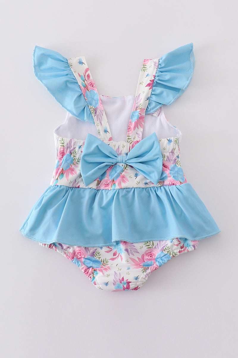 Blue floral embroidery one-piece swimsuit - Ella Jane Lifestyle Boutique