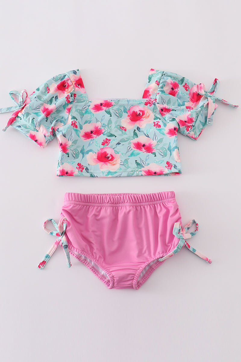 Blushing rose garden print girl 2pc swimsuit - Ella Jane Lifestyle Boutique