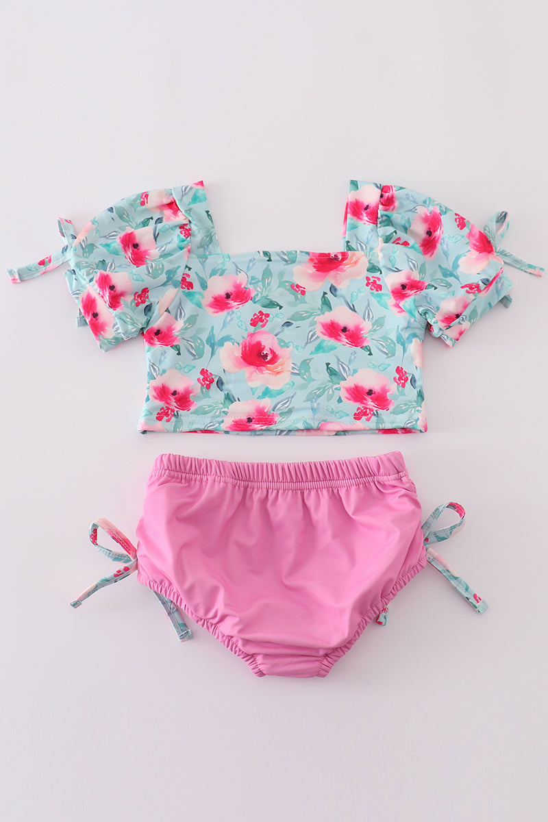 Blushing rose garden print girl 2pc swimsuit - Ella Jane Lifestyle Boutique