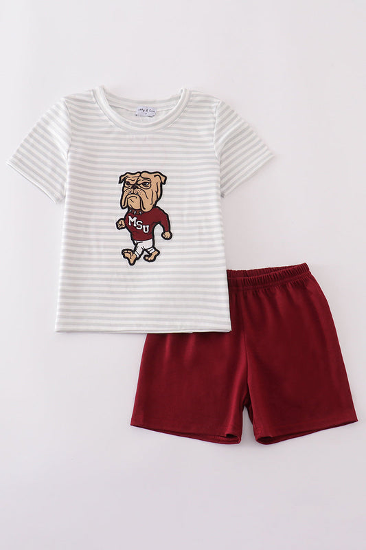 Conjunto de rayas con apliques de Mississippi en color granate