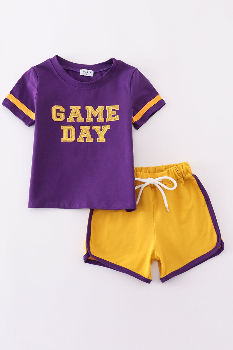 Conjunto de pantalones cortos con purpurina dorada y morada del LSU GAME DAY