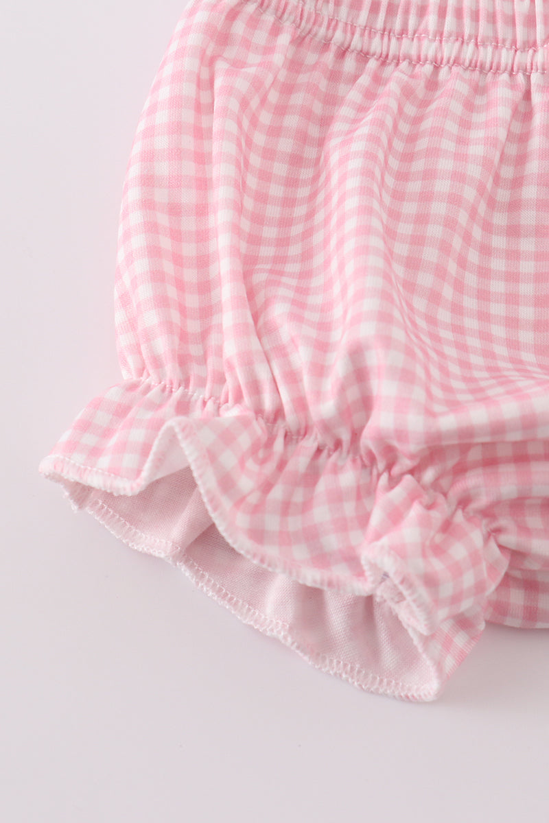 Conjunto de pantalones bombachos de cuadros vichy con estampado de béisbol rosa
