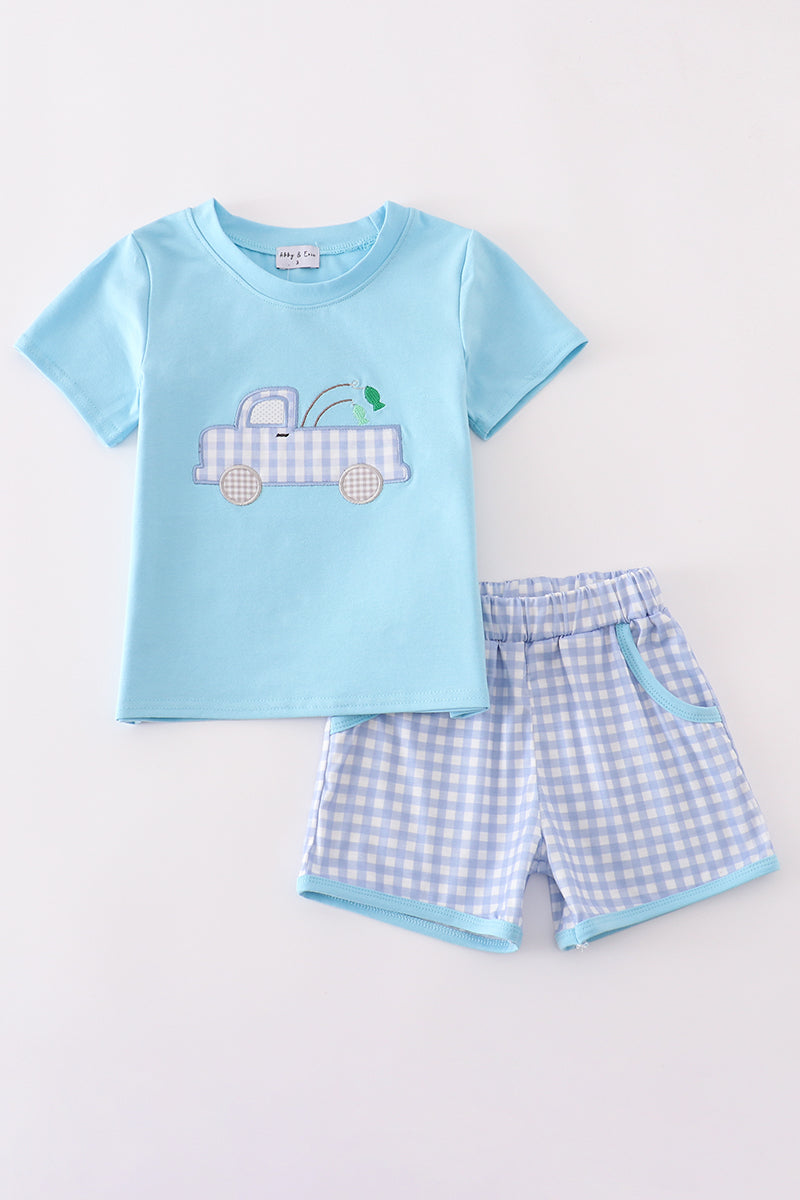 Conjunto de pantalones cortos con apliques de pesca de camión azul