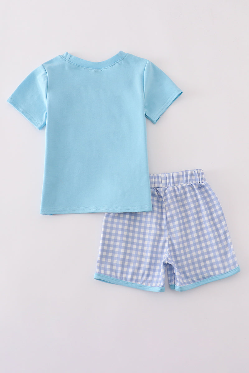 Conjunto de pantalones cortos con apliques de pesca de camión azul