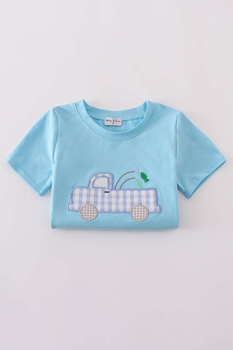 Conjunto de pantalones cortos con apliques de pesca de camión azul