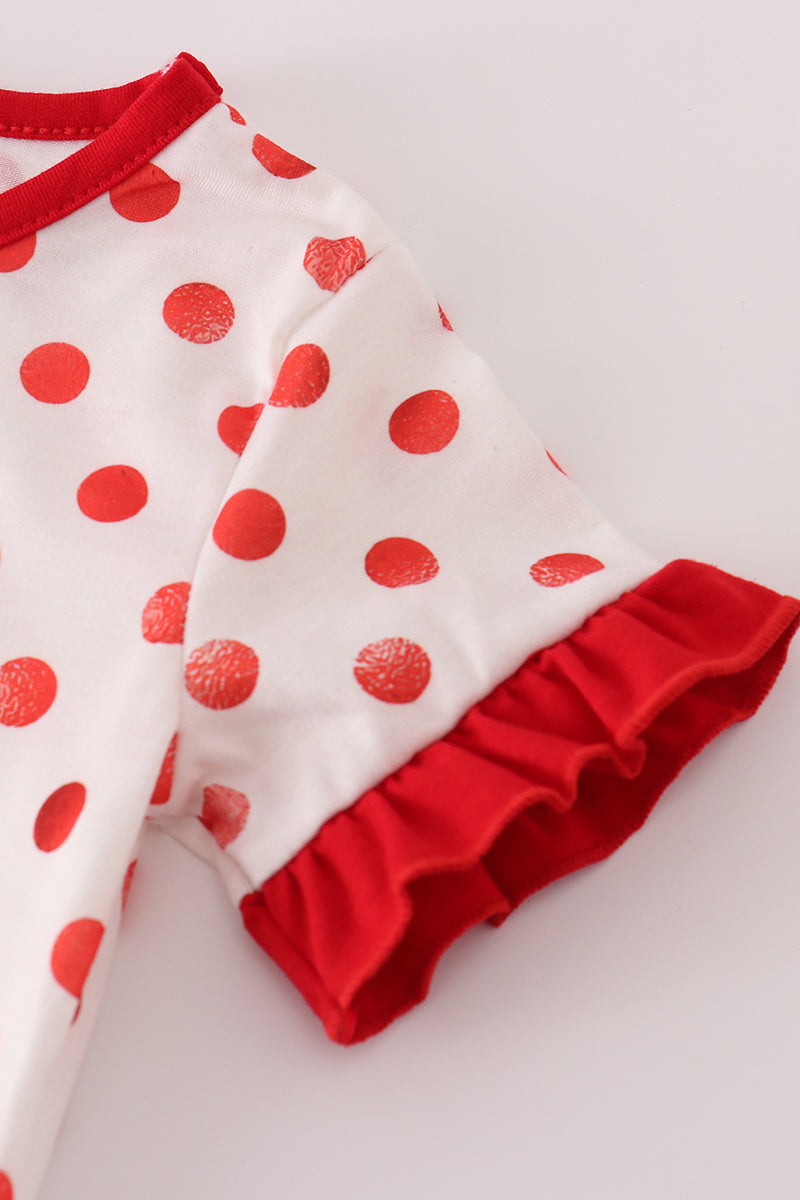 Mono de lunares con apliques de personajes rojos