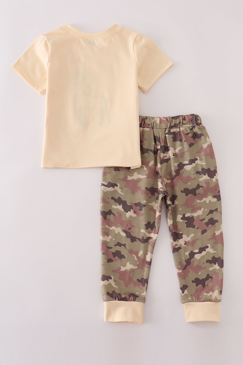 Camouflage deer applique pants set
