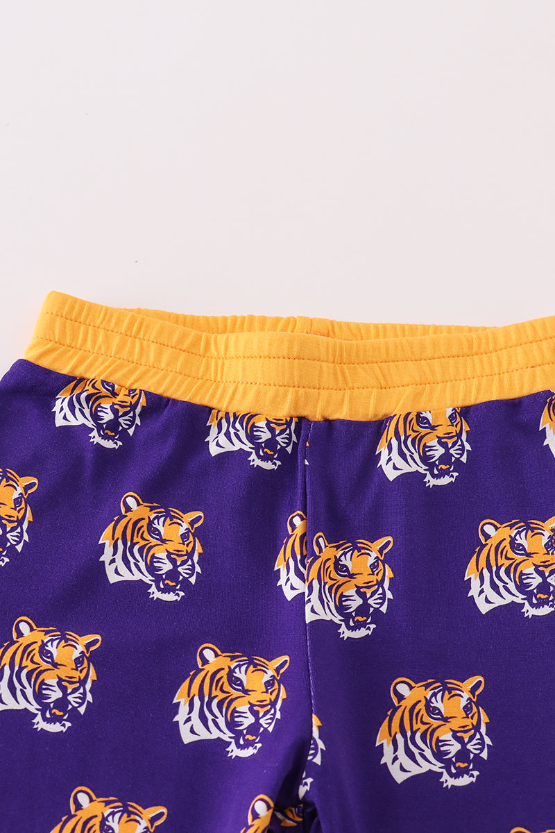 Purple LSU Geaux Tiger Bamboo Ruffle Girl Pajamas Set