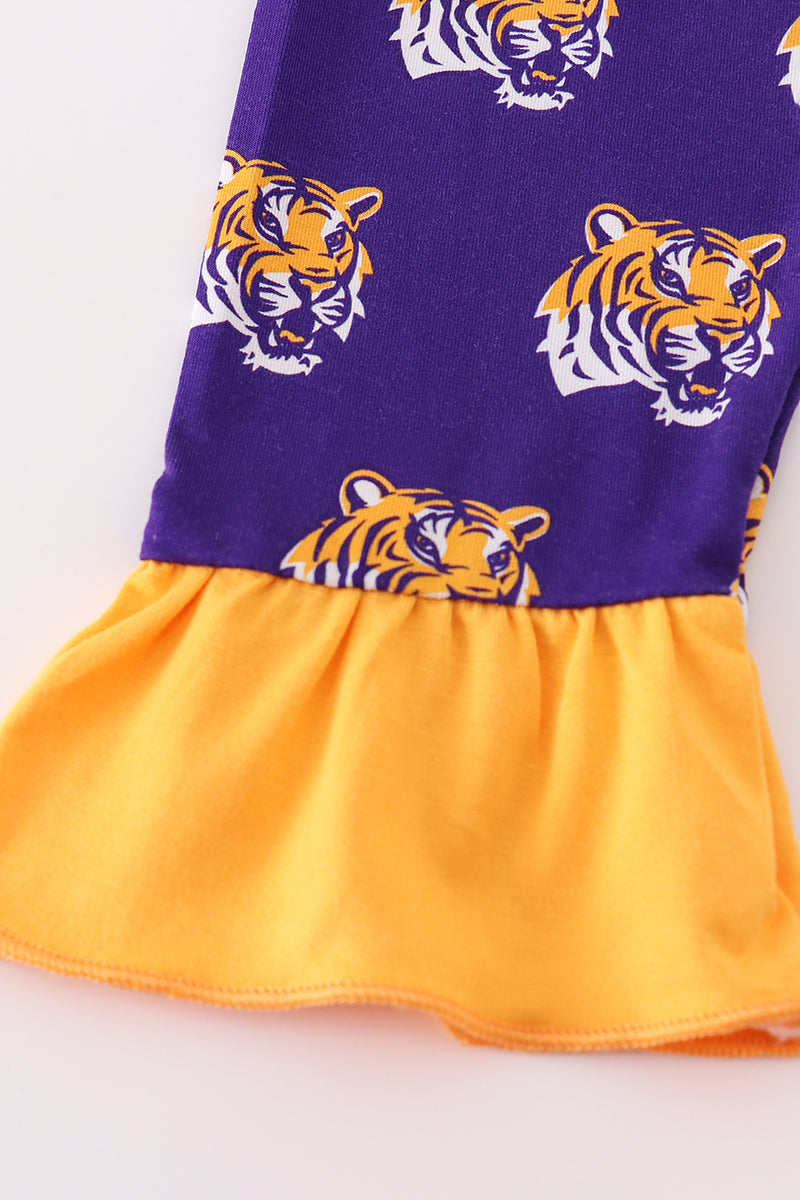 Purple LSU Geaux Tiger Bamboo Ruffle Girl Pajamas Set