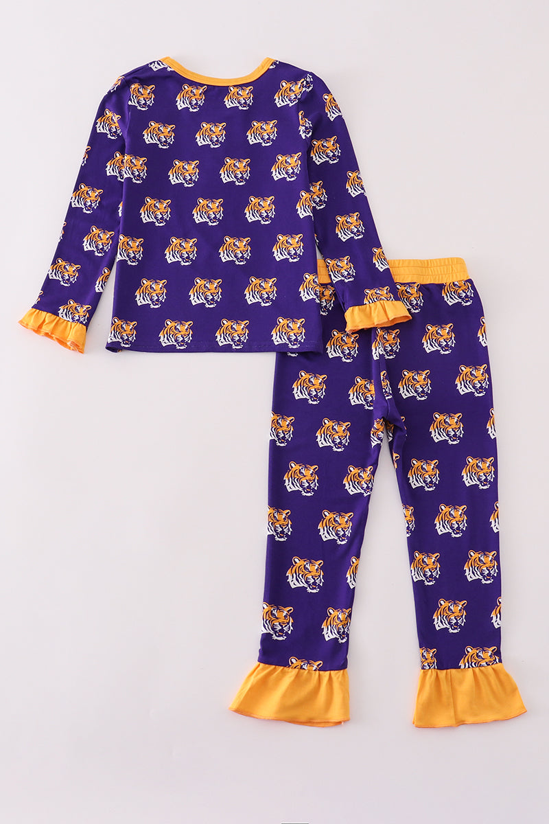Purple LSU Geaux Tiger Bamboo Ruffle Girl Pajamas Set