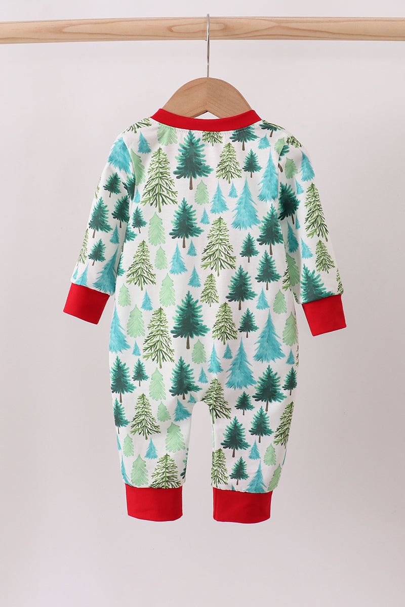 Green Christmas tree print romper