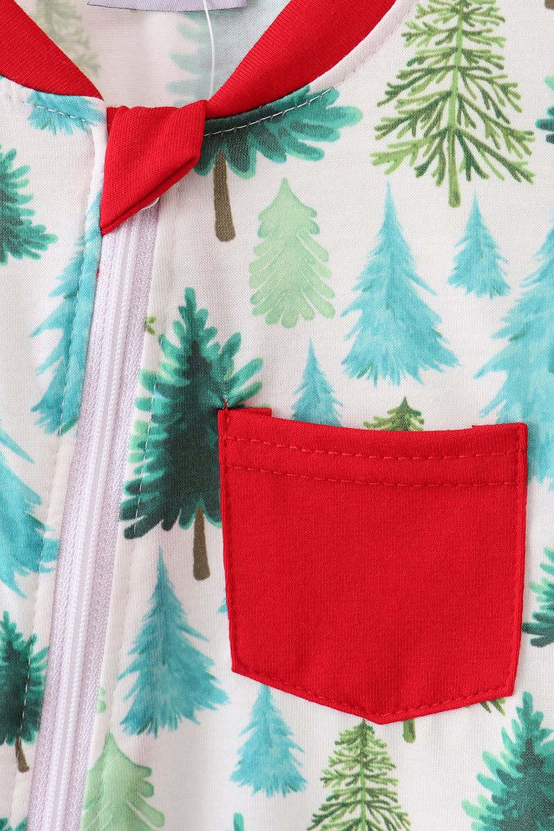 Green Christmas tree print romper