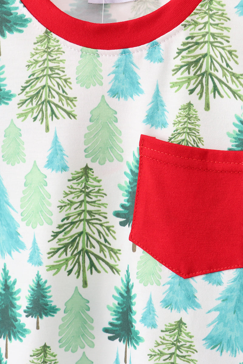 Green Christmas Tree Print Pajamas Set