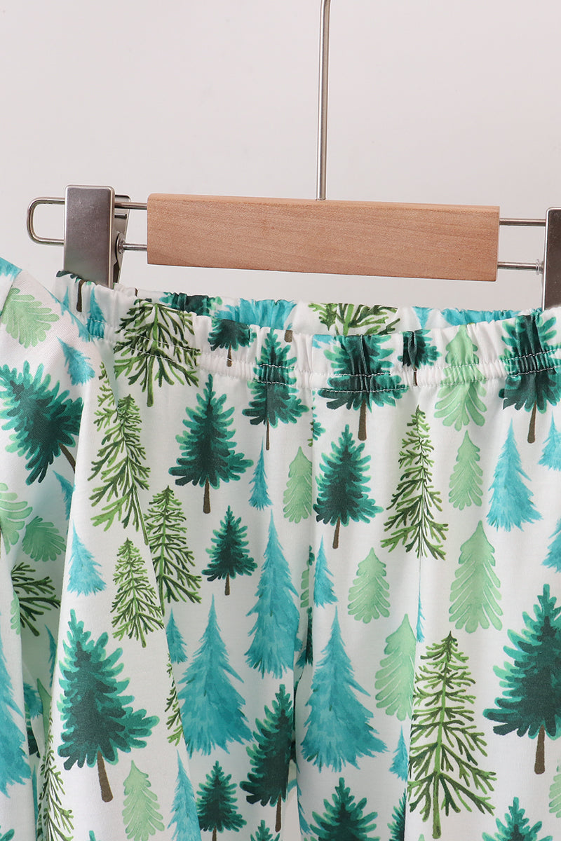 Green Christmas Tree Print Pajamas Set