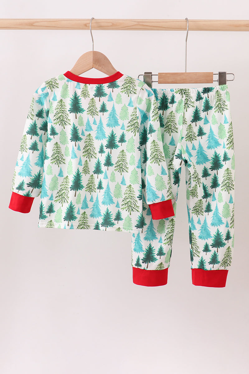 Green Christmas Tree Print Pajamas Set