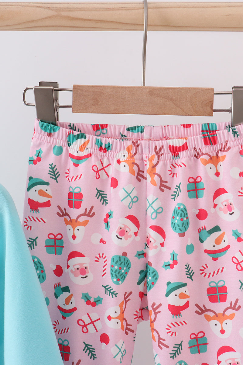 Blue Christmas Santa Claus Applique Ruffle Pants Set!