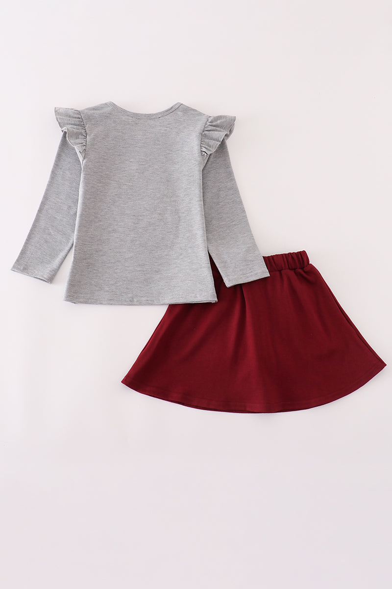 Conjunto falda pantalón Mississippi granate con lazo bordado