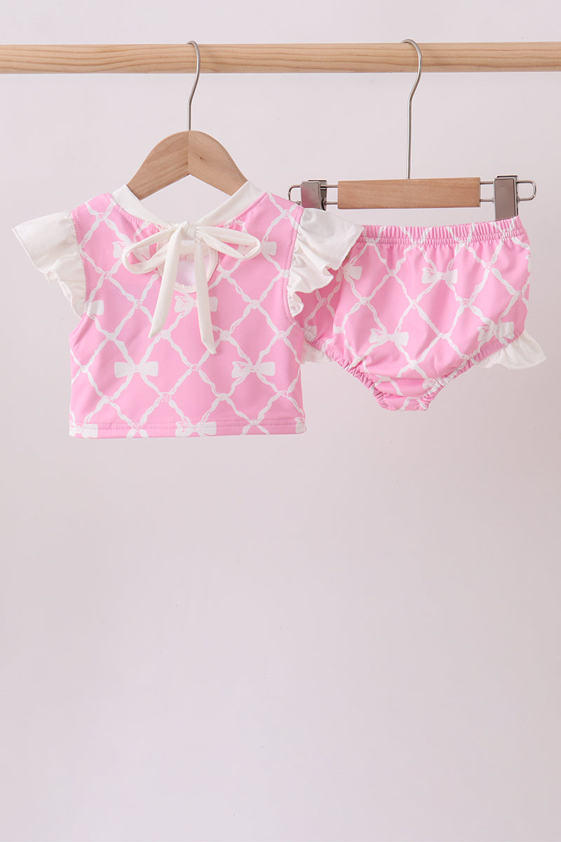 Pink Bow UPF 2-Piece Girls Swim Set