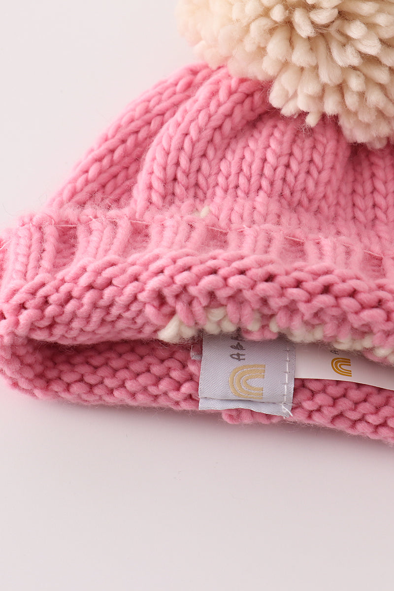 Gorro de punto con pompón rosa