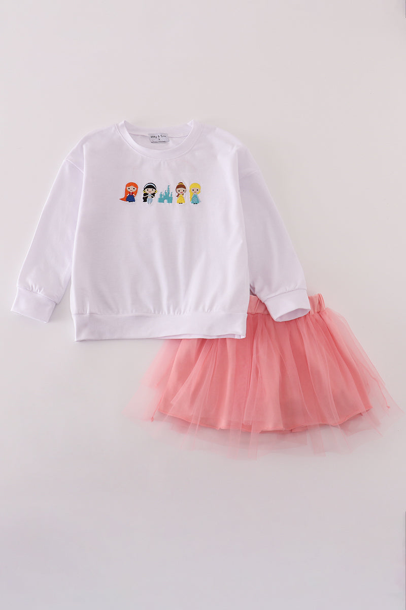 Pink princess embroidery tutu skorts set