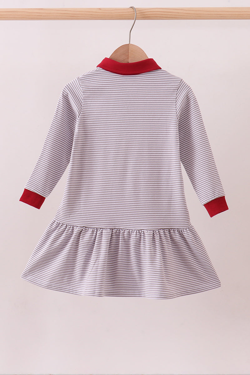 Vestido premium con bordado de elefantes a rayas de Alabama en gris
