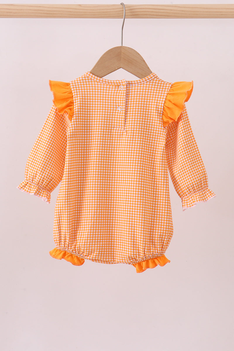 Burbuja con volantes de cuadros vichy bordados con diseño de cachorro de fútbol americano de Tennessee en color naranja premium