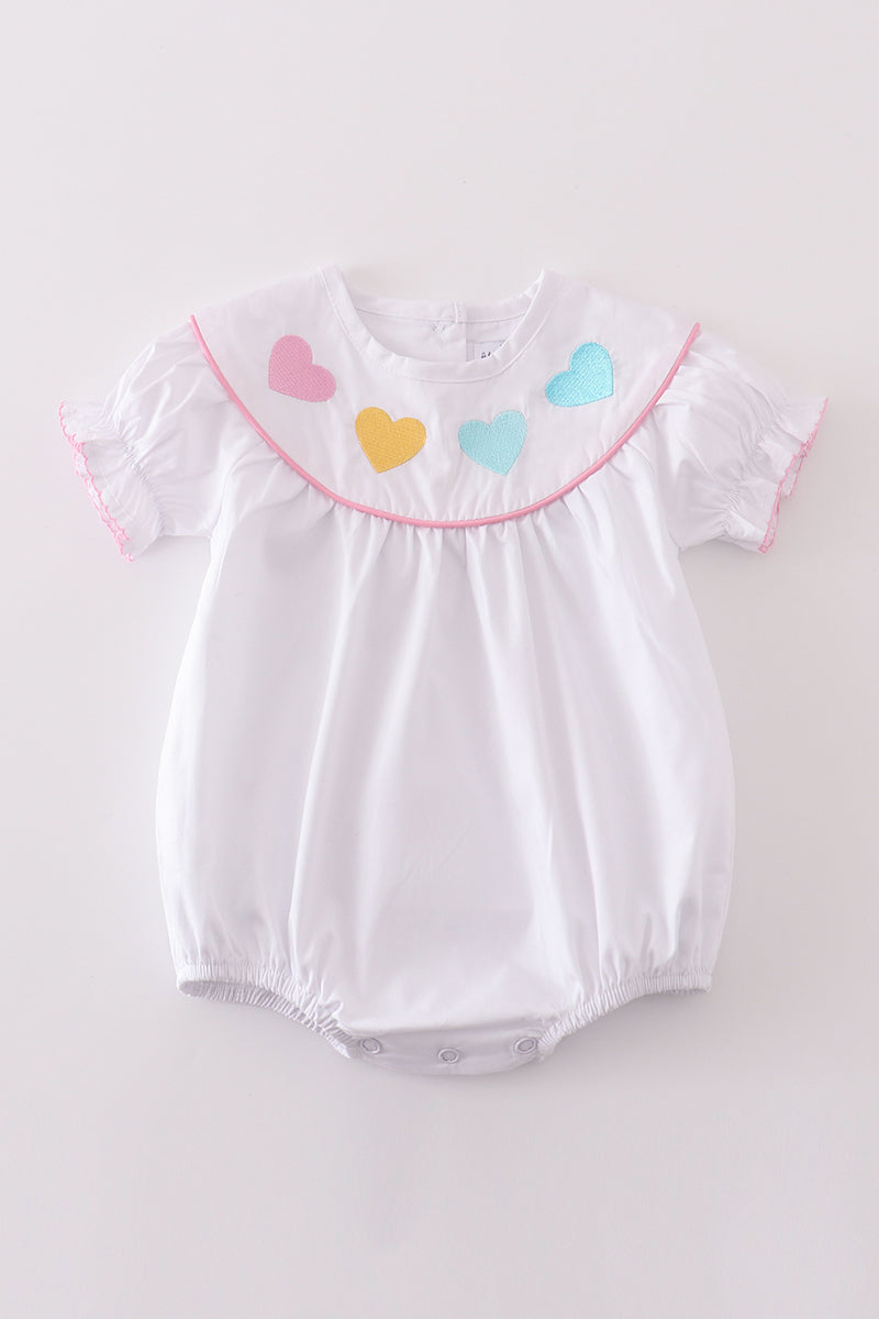 Premium white valentine heart embroidery girl bubble - Ella Jane Lifestyle Boutique
