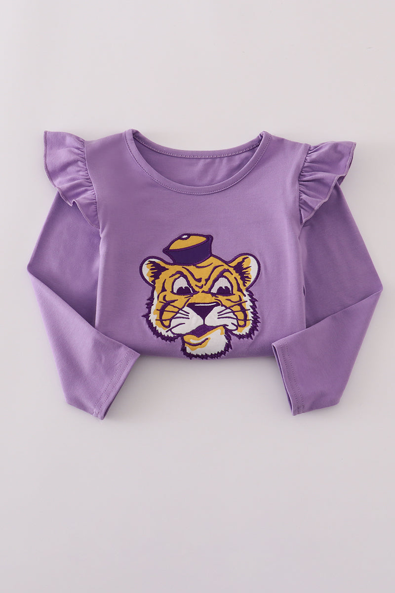Conjunto de falda pantalón con lazo y apliques de LSU en color morado