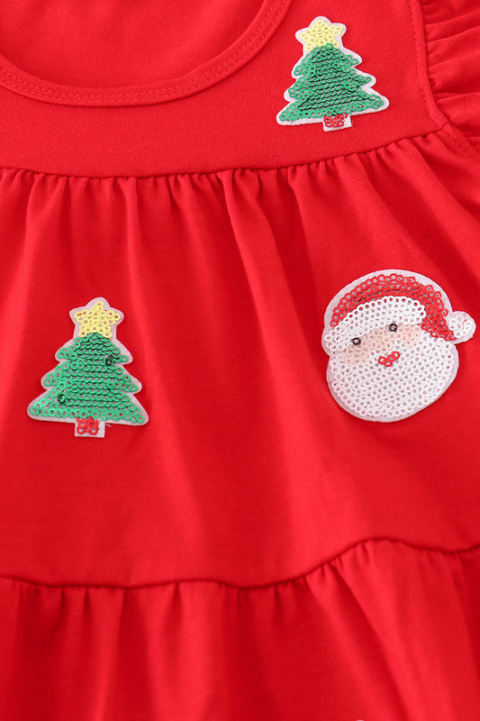 Red christmas sequin tiered girl dress
