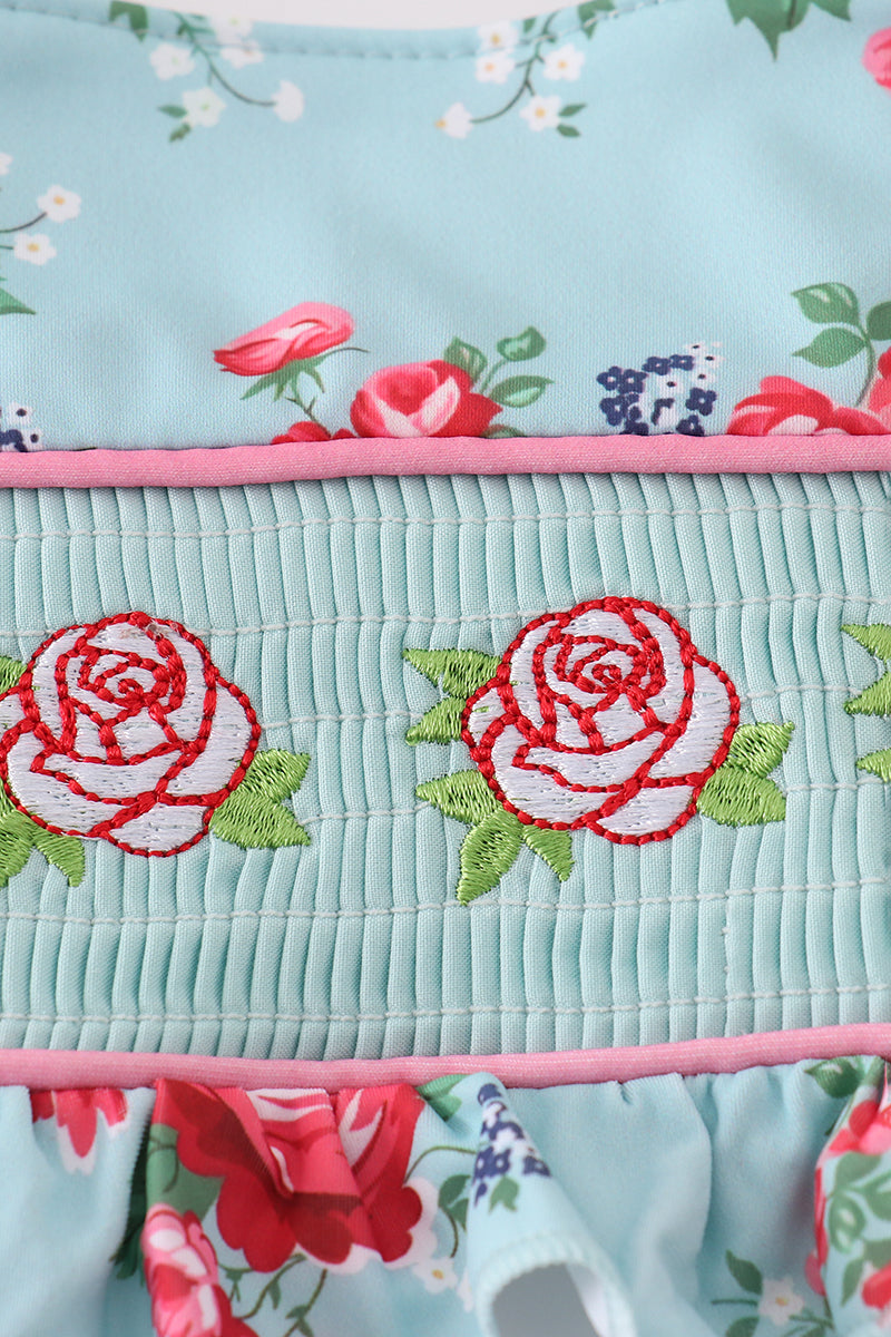 Traje de baño de dos piezas para niña con fruncido y estampado Rosebud Bliss