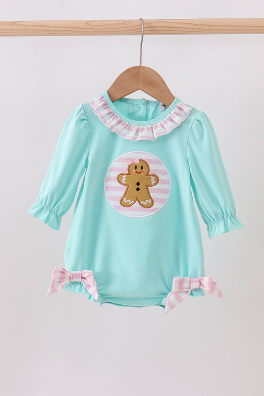 Blue gingerbread applique ruffle bubble