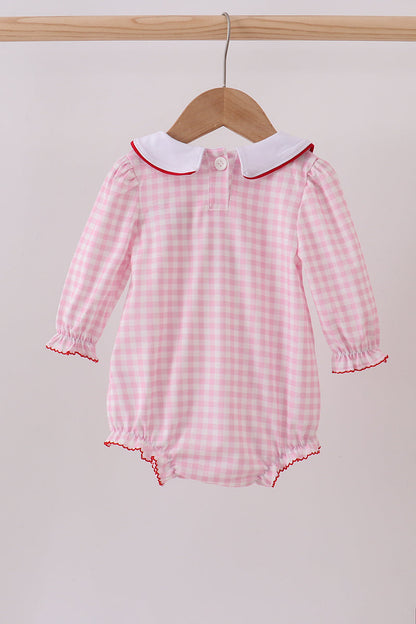 Pink santa claus embroidery gingham bubble