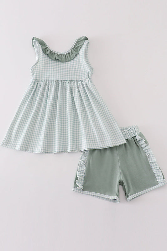 Green gingham girl ruffle set - Ella Jane Lifestyle Boutique