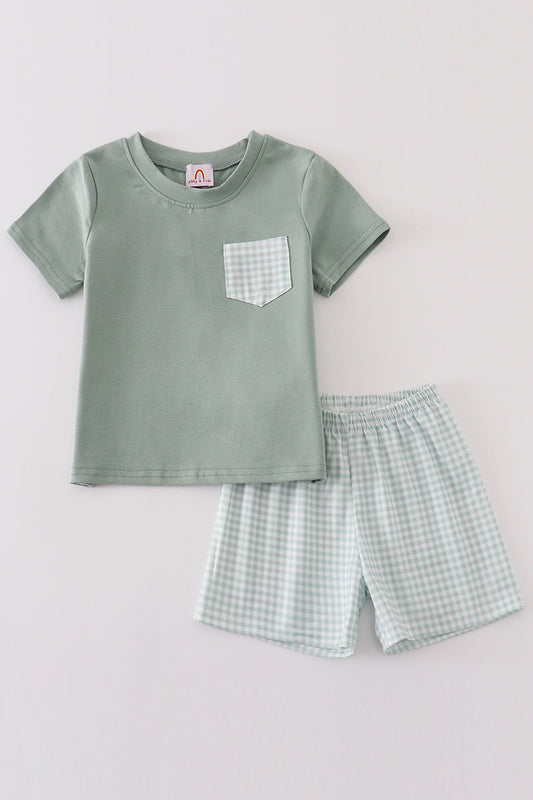 Green gingham boy set - Ella Jane Lifestyle Boutique