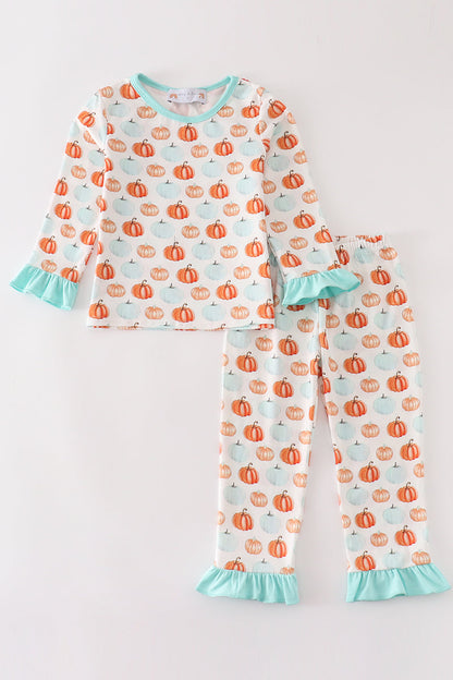 Pumkin print girl pajamas set - Ella Jane Lifestyle Boutique