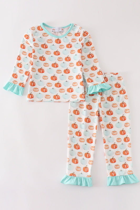 Pumkin print girl pajamas set - Ella Jane Lifestyle Boutique