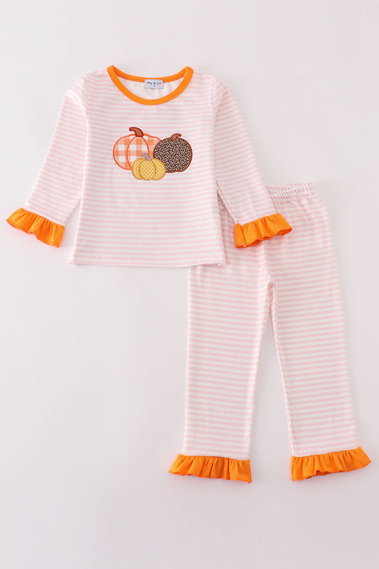 Pink stripe pumpkin applique girl set - Ella Jane Lifestyle Boutique