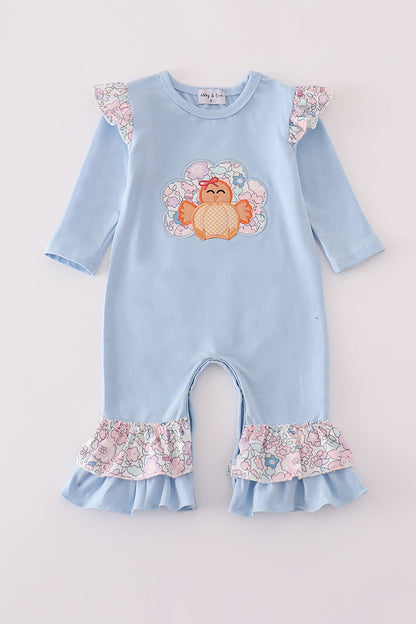 Blue turkey applique ruffle romper