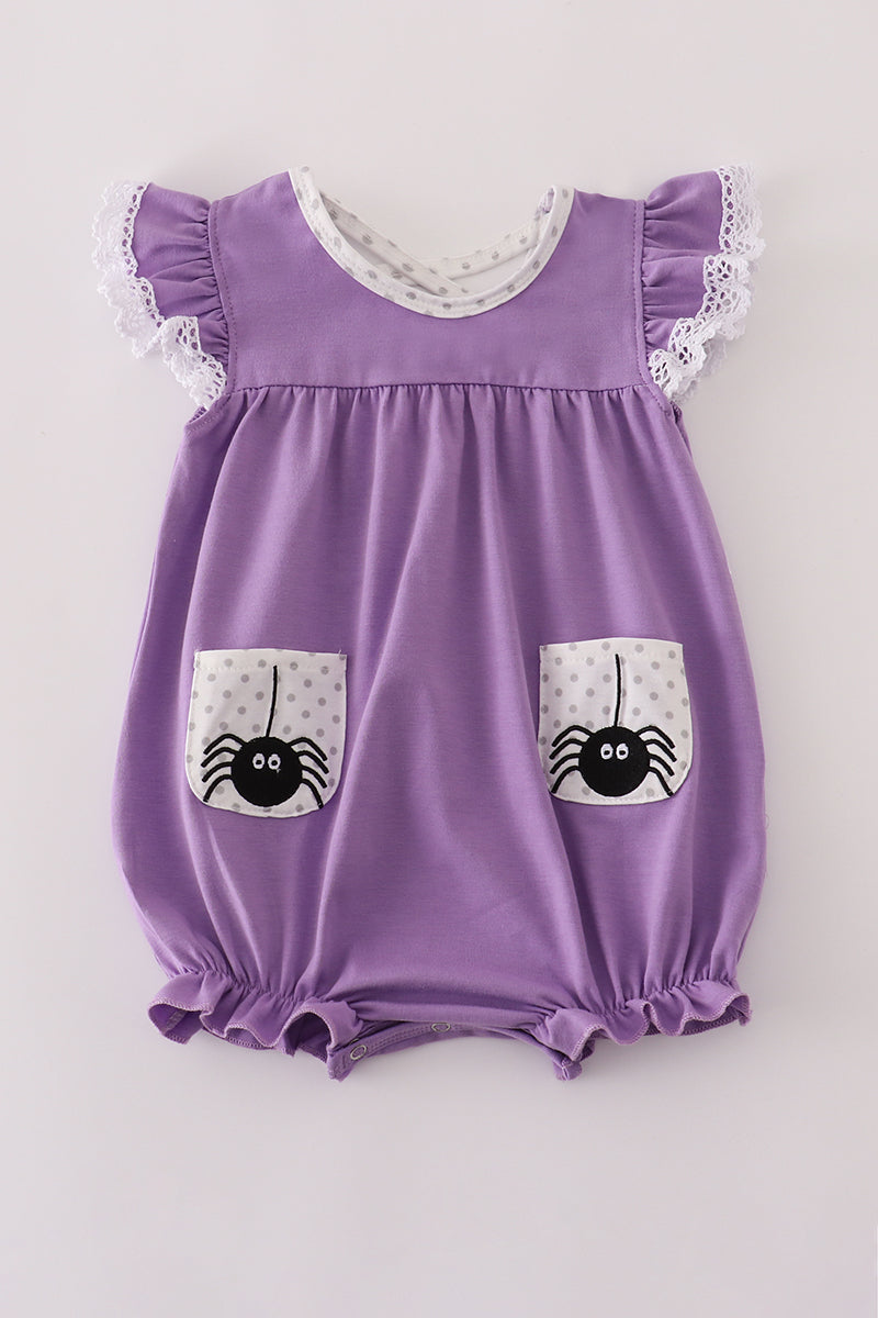 Purple spider embroidery ruffle baby girl bubble
