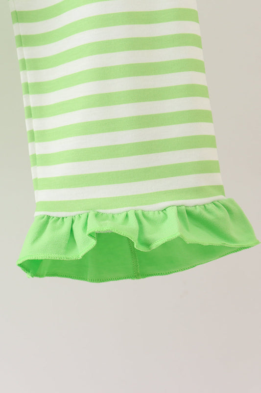 Green grinch embroidery ruffle pajamas girl set