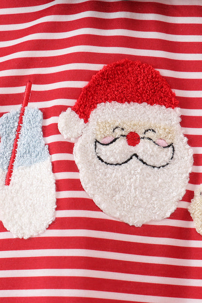 Red stripe santa milk biscuit french knot ruffle dress