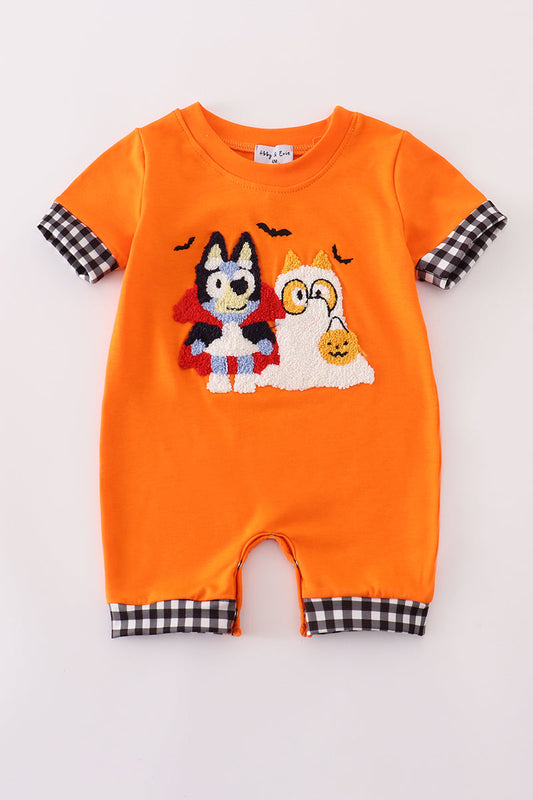 Orange halloween character french knot romper