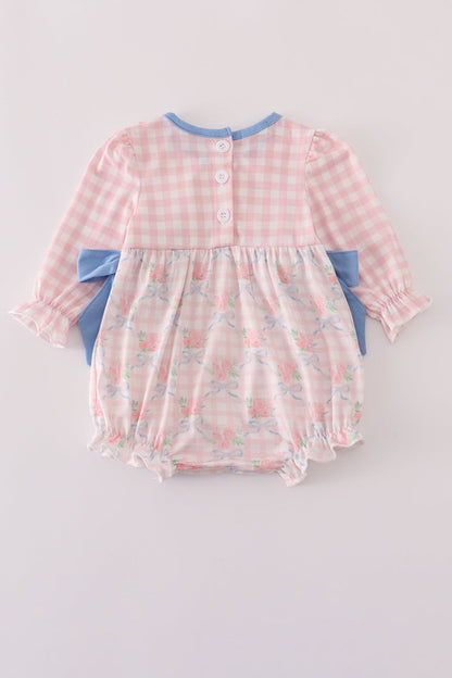 Pink floral print ruffle bow bubble