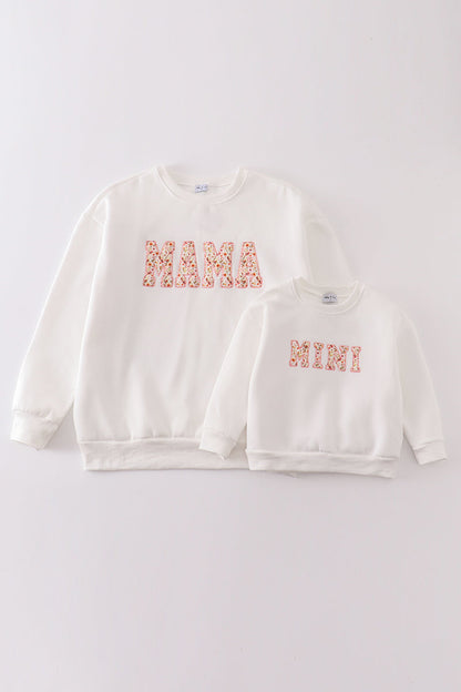 White MAMA&MINI applique fleece mom&me sweatshirt - Ella Jane Lifestyle Boutique