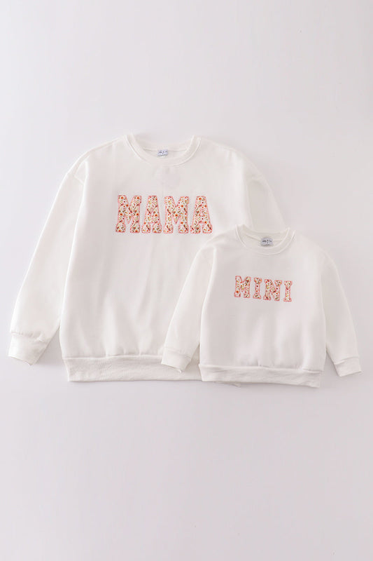 White MAMA&MINI applique fleece mom&me sweatshirt - Ella Jane Lifestyle Boutique