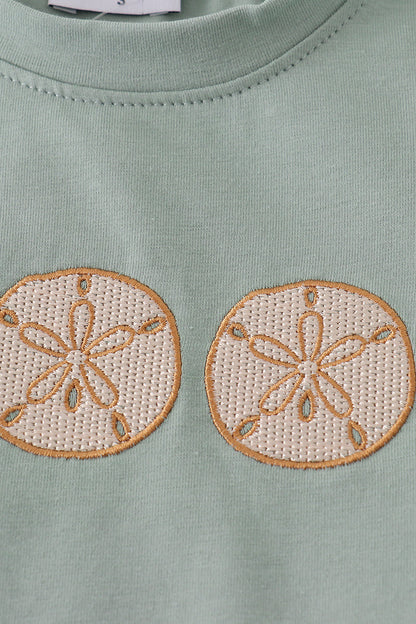 Sage sand dollar embroidery boy set - Ella Jane Lifestyle Boutique